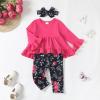imageKucnuzki Baby Girl Clothes Toddler Girl Outfit Ruffle Sleeve Shirt Floral Pant Set Fall Winter Clothing for GirlBarbie Pink