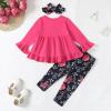 imageKucnuzki Baby Girl Clothes Toddler Girl Outfit Ruffle Sleeve Shirt Floral Pant Set Fall Winter Clothing for GirlBarbie Pink