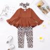 imageKucnuzki Baby Girl Clothes Toddler Girl Outfit Ruffle Sleeve Shirt Floral Pant Set Fall Winter Clothing for GirlBrown
