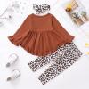 imageKucnuzki Baby Girl Clothes Toddler Girl Outfit Ruffle Sleeve Shirt Floral Pant Set Fall Winter Clothing for GirlBrown
