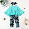 imageKucnuzki Baby Girl Clothes Toddler Girl Outfit Ruffle Sleeve Shirt Floral Pant Set Fall Winter Clothing for GirlLightblue