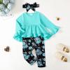 imageKucnuzki Baby Girl Clothes Toddler Girl Outfit Ruffle Sleeve Shirt Floral Pant Set Fall Winter Clothing for GirlLightblue