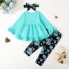 imageKucnuzki Baby Girl Clothes Toddler Girl Outfit Ruffle Sleeve Shirt Floral Pant Set Fall Winter Clothing for GirlLightblue