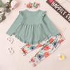 imageKucnuzki Baby Girl Clothes Toddler Girl Outfit Ruffle Sleeve Shirt Floral Pant Set Fall Winter Clothing for GirlLightgreen