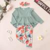 imageKucnuzki Baby Girl Clothes Toddler Girl Outfit Ruffle Sleeve Shirt Floral Pant Set Fall Winter Clothing for GirlLightgreen