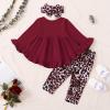 imageKucnuzki Baby Girl Clothes Toddler Girl Outfit Ruffle Sleeve Shirt Floral Pant Set Fall Winter Clothing for GirlMaroon