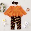 imageKucnuzki Baby Girl Clothes Toddler Girl Outfit Ruffle Sleeve Shirt Floral Pant Set Fall Winter Clothing for GirlOrange