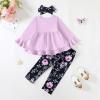 imageKucnuzki Baby Girl Clothes Toddler Girl Outfit Ruffle Sleeve Shirt Floral Pant Set Fall Winter Clothing for GirlPurple Rose