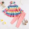 imageKucnuzki Baby Girl Clothes Toddler Girl Outfit Ruffle Sleeve Shirt Floral Pant Set Fall Winter Clothing for GirlRainbow
