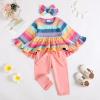 imageKucnuzki Baby Girl Clothes Toddler Girl Outfit Ruffle Sleeve Shirt Floral Pant Set Fall Winter Clothing for GirlRainbow