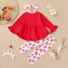 imageKucnuzki Baby Girl Clothes Toddler Girl Outfit Ruffle Sleeve Shirt Floral Pant Set Fall Winter Clothing for GirlRed White