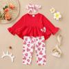 imageKucnuzki Baby Girl Clothes Toddler Girl Outfit Ruffle Sleeve Shirt Floral Pant Set Fall Winter Clothing for GirlRed White