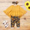 imageKucnuzki Baby Girl Clothes Toddler Girl Outfit Ruffle Sleeve Shirt Floral Pant Set Fall Winter Clothing for GirlYellow