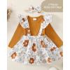 imageKucnuzki Newborn Baby Girl Clothes Toddler Long Sleeve Ruffle Romper Top Infant Skirt Set Little Girl Overall DressBrown Flower