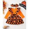 imageKucnuzki Newborn Baby Girl Clothes Toddler Long Sleeve Ruffle Romper Top Infant Skirt Set Little Girl Overall DressDark Orange