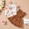 imageKucnuzki Newborn Baby Girl Clothes Toddler Long Sleeve Ruffle Romper Top Infant Skirt Set Little Girl Overall DressLight Brown