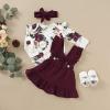 imageKucnuzki Newborn Baby Girl Clothes Toddler Long Sleeve Ruffle Romper Top Infant Skirt Set Little Girl Overall DressMaroon