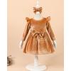 imageKucnuzki Toddler Baby Girl Clothes Velvet Dress Solid Little Flower Girl Dress Princess Casual Party Dress for Girl FallBrown