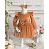 imageKucnuzki Toddler Baby Girl Clothes Velvet Dress Solid Little Flower Girl Dress Princess Casual Party Dress for Girl FallBrown