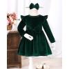 imageKucnuzki Toddler Baby Girl Clothes Velvet Dress Solid Little Flower Girl Dress Princess Casual Party Dress for Girl FallDark Green