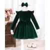imageKucnuzki Toddler Baby Girl Clothes Velvet Dress Solid Little Flower Girl Dress Princess Casual Party Dress for Girl FallDark Green