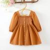 imageKucnuzki Toddler Baby Girl Clothes Velvet Dress Solid Little Flower Girl Dress Princess Casual Party Dress for Girl FallPlain Orange