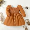 imageKucnuzki Toddler Baby Girl Clothes Velvet Dress Solid Little Flower Girl Dress Princess Casual Party Dress for Girl FallPlain Orange