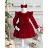 imageKucnuzki Toddler Baby Girl Clothes Velvet Dress Solid Little Flower Girl Dress Princess Casual Party Dress for Girl FallRed