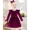imageKucnuzki Toddler Baby Girl Clothes Velvet Dress Solid Little Flower Girl Dress Princess Casual Party Dress for Girl FallWine Red