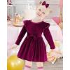 imageKucnuzki Toddler Baby Girl Clothes Velvet Dress Solid Little Flower Girl Dress Princess Casual Party Dress for Girl FallWine Red