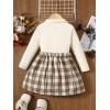 imageKucnuzki Toddler Baby Girl Fall Winter Clothes Long Sleeve Ribbed Shirt Top Corduroy Mini Skirt Plaid Aline Dress OutfitBeige