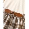 imageKucnuzki Toddler Baby Girl Fall Winter Clothes Long Sleeve Ribbed Shirt Top Corduroy Mini Skirt Plaid Aline Dress OutfitBeige