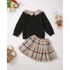 imageKucnuzki Toddler Baby Girl Fall Winter Clothes Long Sleeve Ribbed Shirt Top Corduroy Mini Skirt Plaid Aline Dress OutfitBlack Letter
