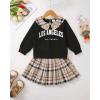 imageKucnuzki Toddler Baby Girl Fall Winter Clothes Long Sleeve Ribbed Shirt Top Corduroy Mini Skirt Plaid Aline Dress OutfitBlack Letter
