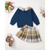 imageKucnuzki Toddler Baby Girl Fall Winter Clothes Long Sleeve Ribbed Shirt Top Corduroy Mini Skirt Plaid Aline Dress OutfitDark Blue