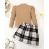 imageKucnuzki Toddler Baby Girl Fall Winter Clothes Long Sleeve Ribbed Shirt Top Corduroy Mini Skirt Plaid Aline Dress OutfitLight Brown