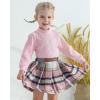 imageKucnuzki Toddler Baby Girl Fall Winter Clothes Long Sleeve Ribbed Shirt Top Corduroy Mini Skirt Plaid Aline Dress OutfitPink