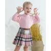 imageKucnuzki Toddler Baby Girl Fall Winter Clothes Long Sleeve Ribbed Shirt Top Corduroy Mini Skirt Plaid Aline Dress OutfitPink