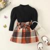 imageKucnuzki Toddler Baby Girl Fall Winter Clothes Long Sleeve Ribbed Shirt Top Corduroy Mini Skirt Plaid Aline Dress OutfitPlaid Black