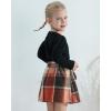 imageKucnuzki Toddler Baby Girl Fall Winter Clothes Long Sleeve Ribbed Shirt Top Corduroy Mini Skirt Plaid Aline Dress OutfitPlaid Black