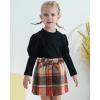 imageKucnuzki Toddler Baby Girl Fall Winter Clothes Long Sleeve Ribbed Shirt Top Corduroy Mini Skirt Plaid Aline Dress OutfitPlaid Black