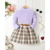 imageKucnuzki Toddler Baby Girl Fall Winter Clothes Long Sleeve Ribbed Shirt Top Corduroy Mini Skirt Plaid Aline Dress OutfitPurple