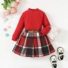 imageKucnuzki Toddler Baby Girl Fall Winter Clothes Long Sleeve Ribbed Shirt Top Corduroy Mini Skirt Plaid Aline Dress OutfitRed