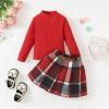 imageKucnuzki Toddler Baby Girl Fall Winter Clothes Long Sleeve Ribbed Shirt Top Corduroy Mini Skirt Plaid Aline Dress OutfitRed