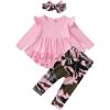 imageKucnuzki Baby Girl Clothes Toddler Girl Outfit Ruffle Sleeve Shirt Floral Pant Set Fall Winter Clothing for GirlPink
