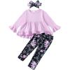 imageKucnuzki Baby Girl Clothes Toddler Girl Outfit Ruffle Sleeve Shirt Floral Pant Set Fall Winter Clothing for GirlPurple Rose