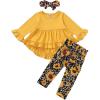 imageKucnuzki Baby Girl Clothes Toddler Girl Outfit Ruffle Sleeve Shirt Floral Pant Set Fall Winter Clothing for GirlYellow