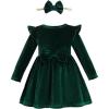 imageKucnuzki Toddler Baby Girl Clothes Velvet Dress Solid Little Flower Girl Dress Princess Casual Party Dress for Girl FallDark Green