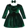 imageKucnuzki Toddler Baby Girl Clothes Velvet Dress Solid Little Flower Girl Dress Princess Casual Party Dress for Girl FallGreen