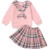 imageKucnuzki Toddler Baby Girl Fall Winter Clothes Long Sleeve Ribbed Shirt Top Corduroy Mini Skirt Plaid Aline Dress OutfitPink Bear